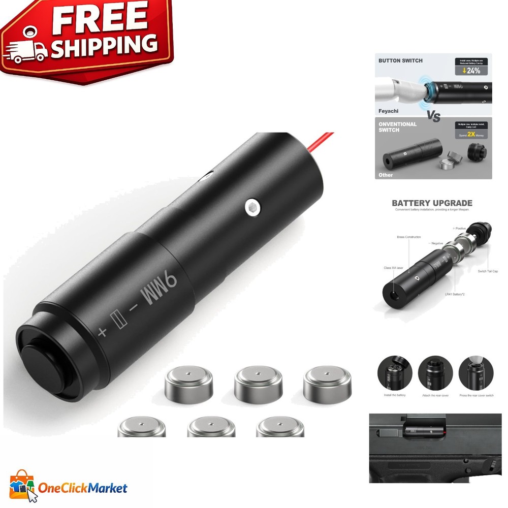 Durable Metal 9mm Laser Bore Sighter with Tail Button - Enhanced Aiming System