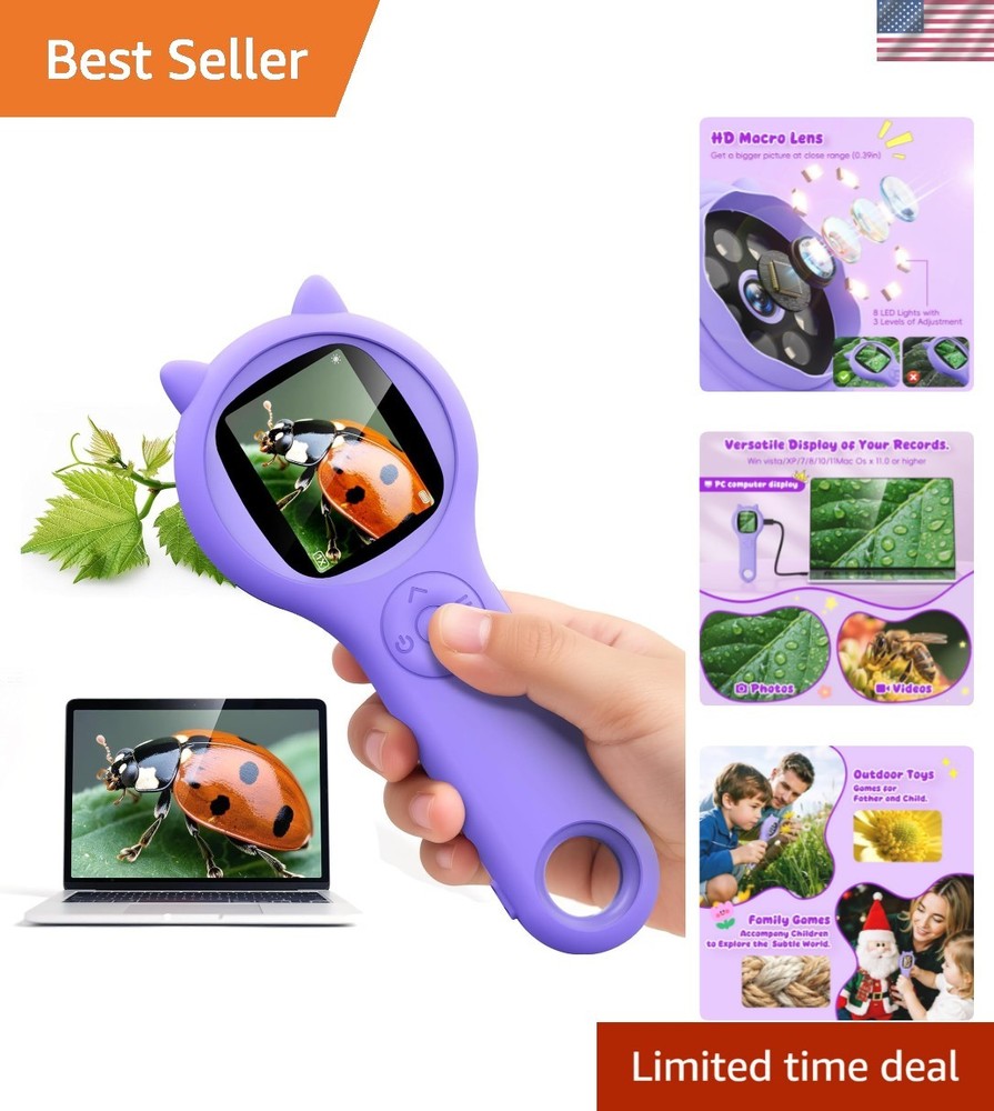 Portable Educational Microscope - 500X Magnification for Young Explorers, Purple