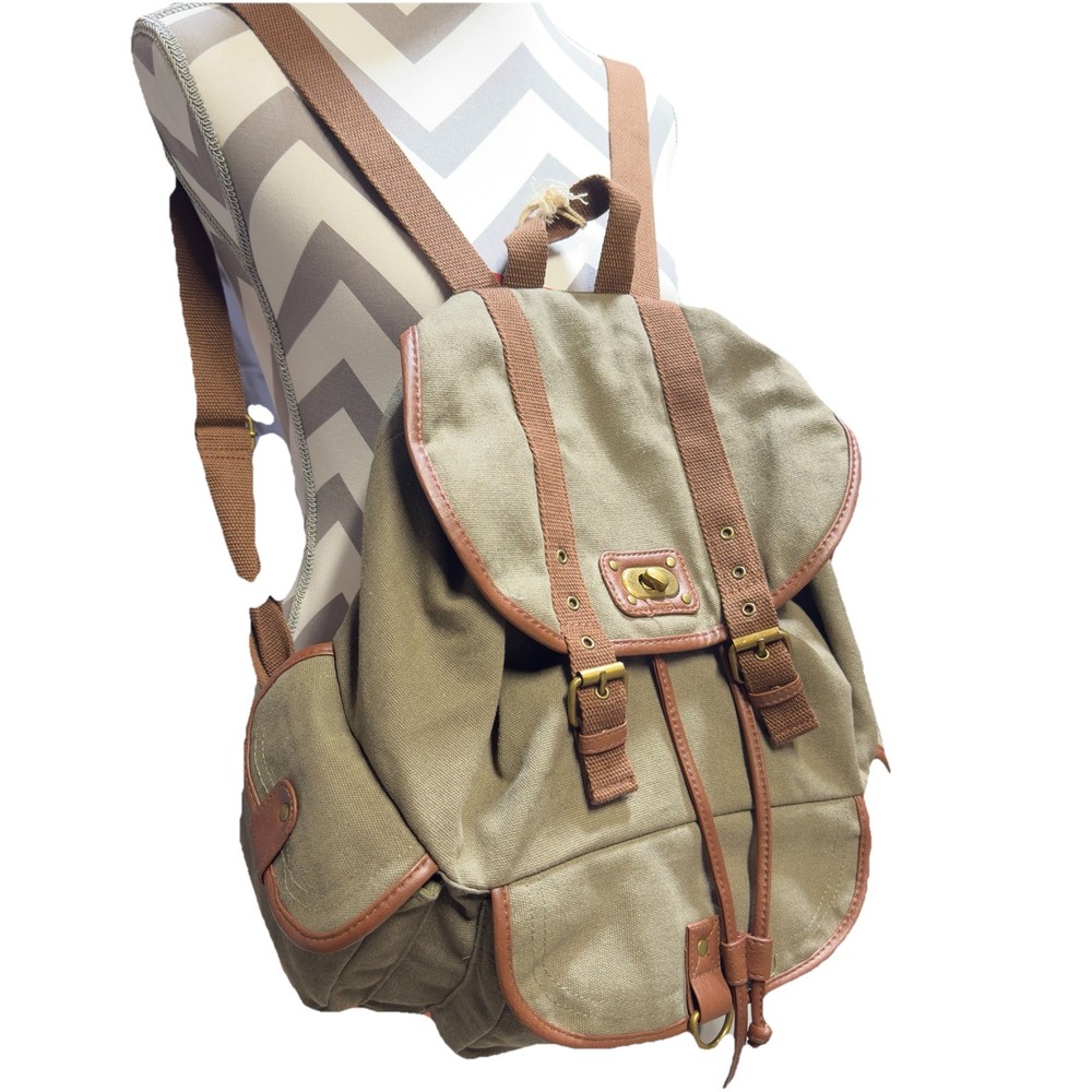 Army Green Backpack w/ Brown Trim Multi-Pocket NWT