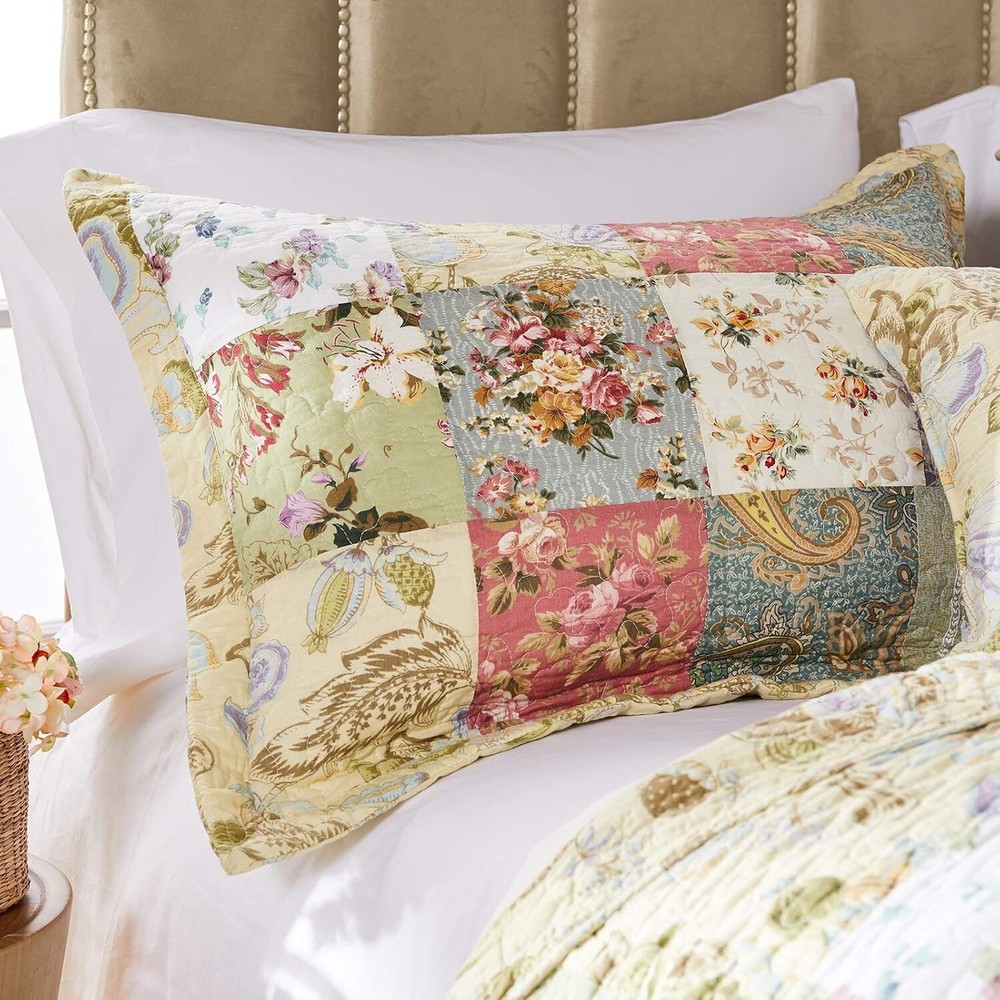 Blooming Prairie 100% Cotton Authentic Patchwork Reversible Quilt Set, 2-Piec...