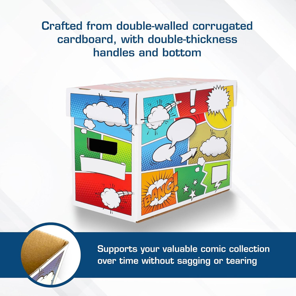 Pow! Comic Book Storage Short Box - 1 Pack Color Comic-Inspired Artwork Holds