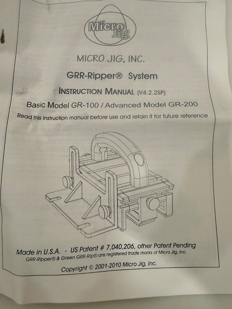 MICROJIG GRR-RIPPER 3D Pushblock System; Basic GR-100; Made in USA