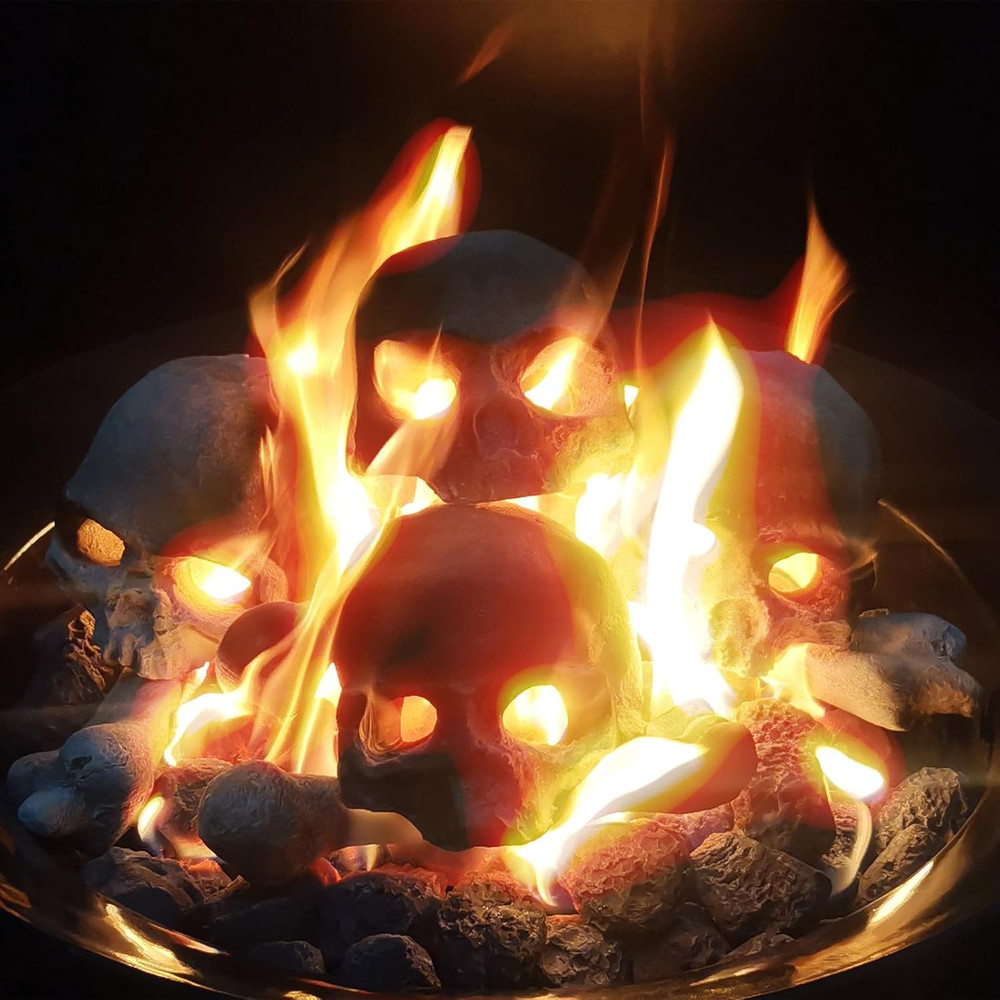9 Pcs Ceramic Skulls for Fire Pit, Durable Reusable Fireproof Fire Pit Skull Log
