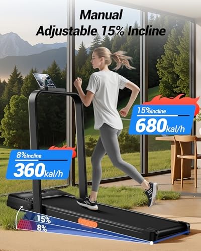 CURSOR FITNESS 15% INCLINE WALKING PAD TREADMILL WITH HANDLE BAR - BLACK
