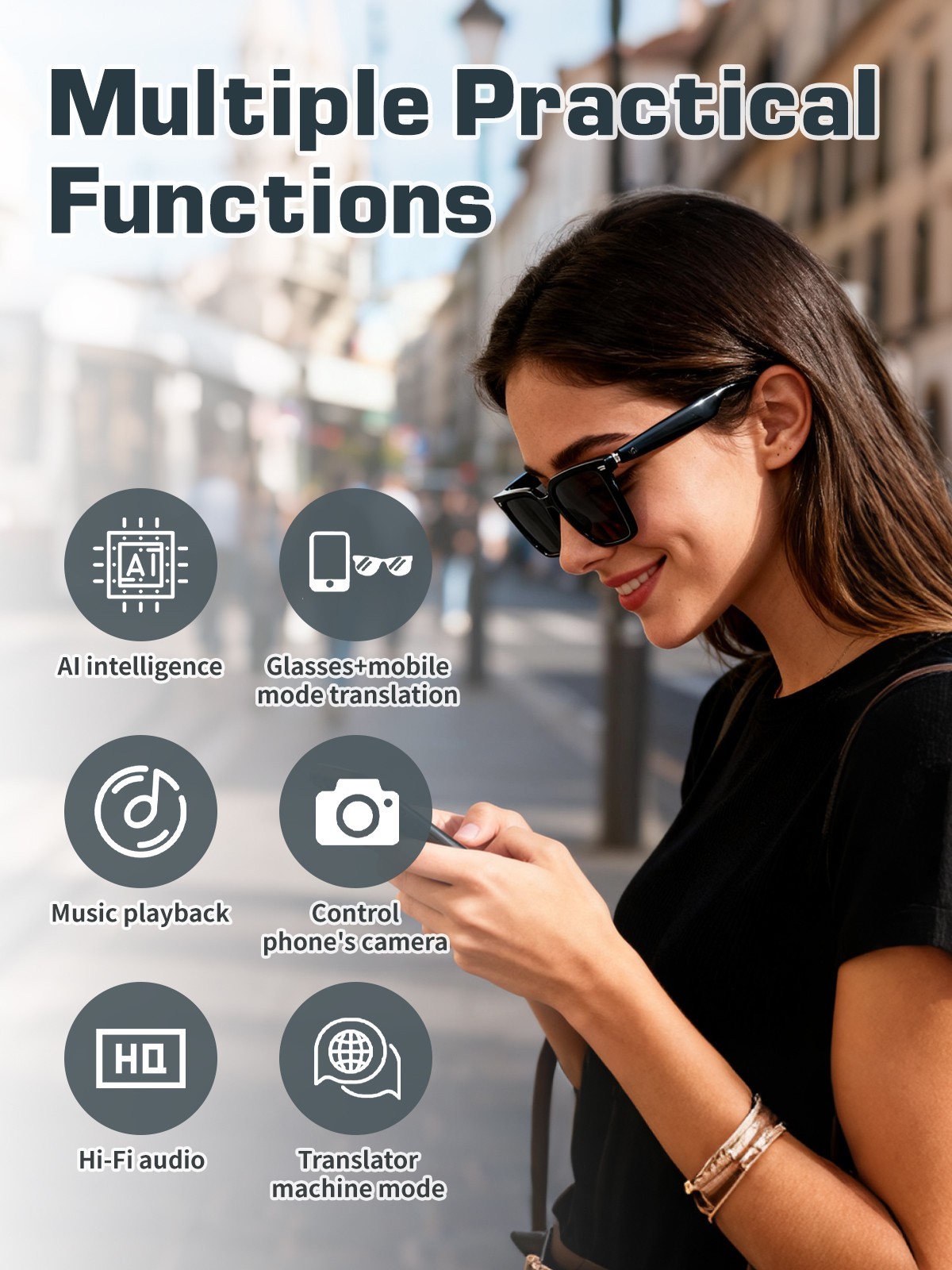 NEW Smart Glasses AI Bluetooth Call Music Translation for Men&Women Work Travel
