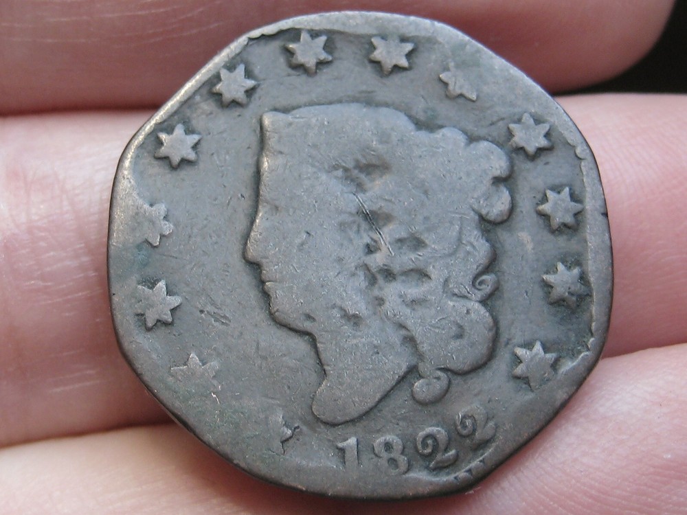1822 Matron Head Large Cent Penny- Octagonal Shape, About Good Details