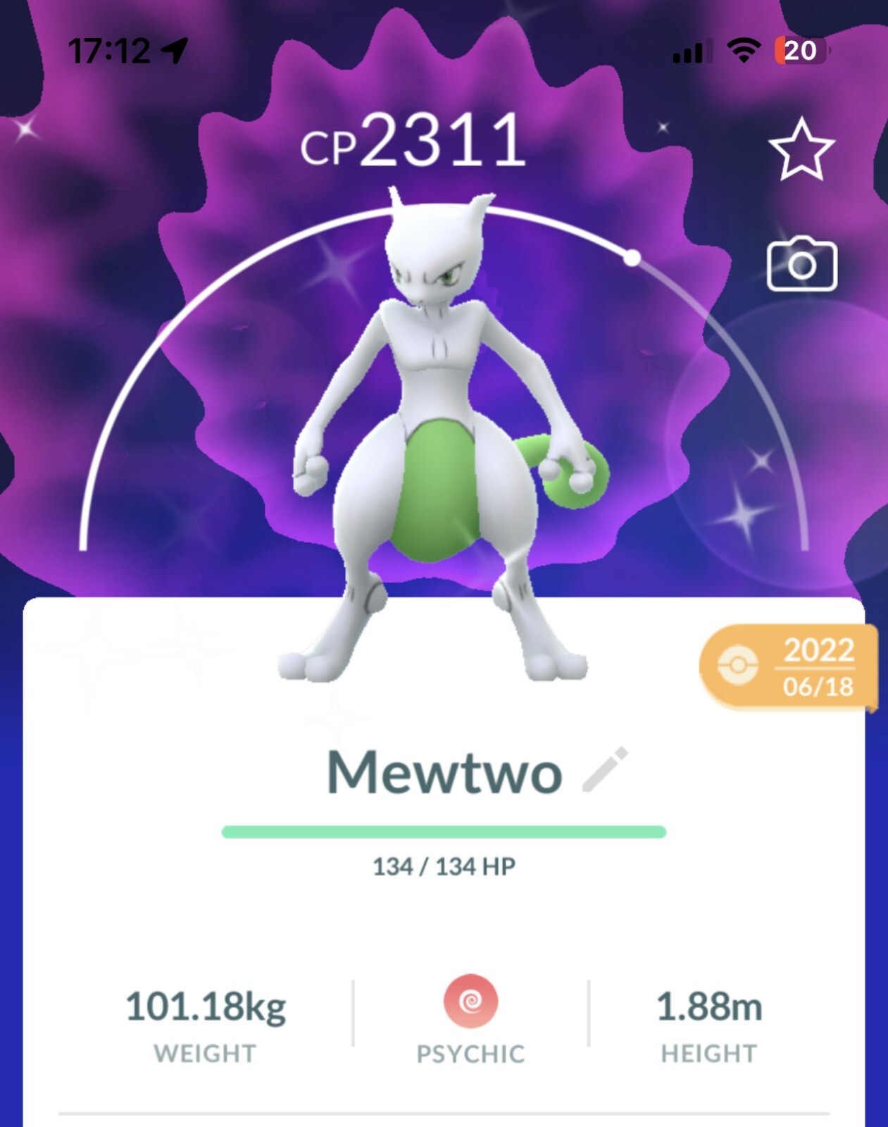 Shiny Mewtwo 80kStardust - P T C - Read Description