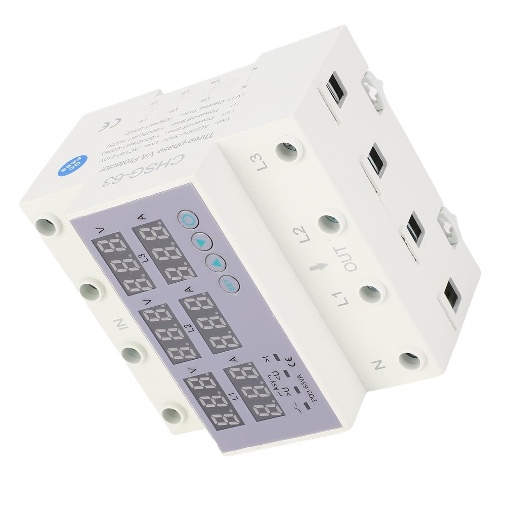 3 Phase DIN Rail Voltmeter Ammeter Auto Overvoltage Overcurrent Protector AC230