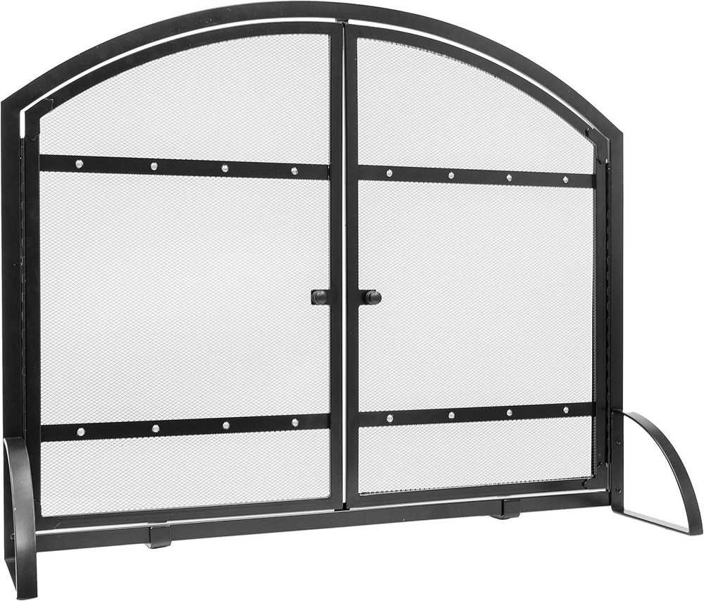 Harper Arched Fireplace Screen with Doors - Elegant Black Design, Safety First