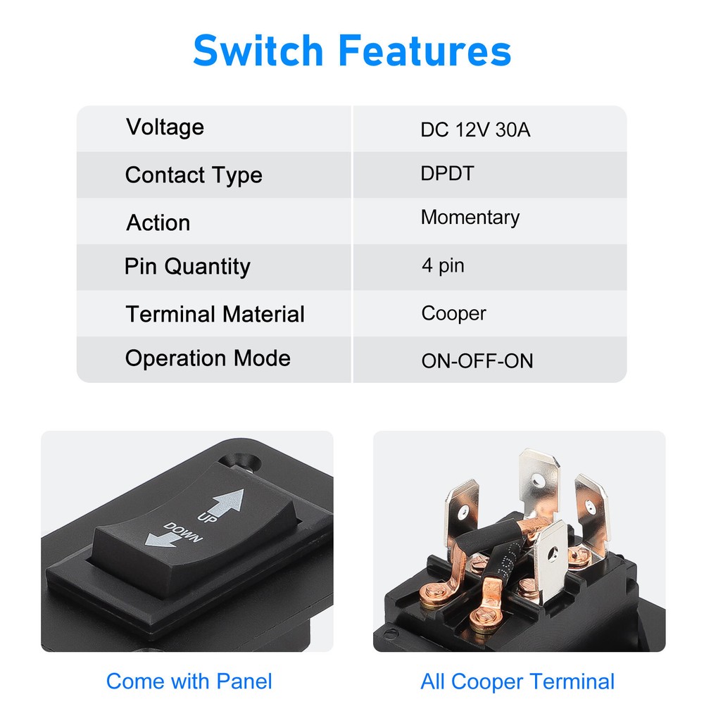2Pcs 30A DPDT Momentary Reverse Switch Up Down Switch for 5th Wheel Trailer