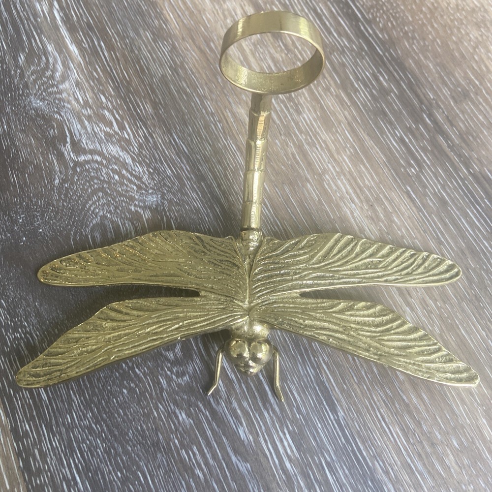 Vintage Style Solid Brass Dragonfly Front Door Knocker Bent Tail Design 8x4"