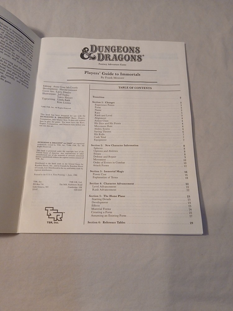 Dungeons & Dragons Immortal Rules Boxed Set BECMI Very Fine Condition