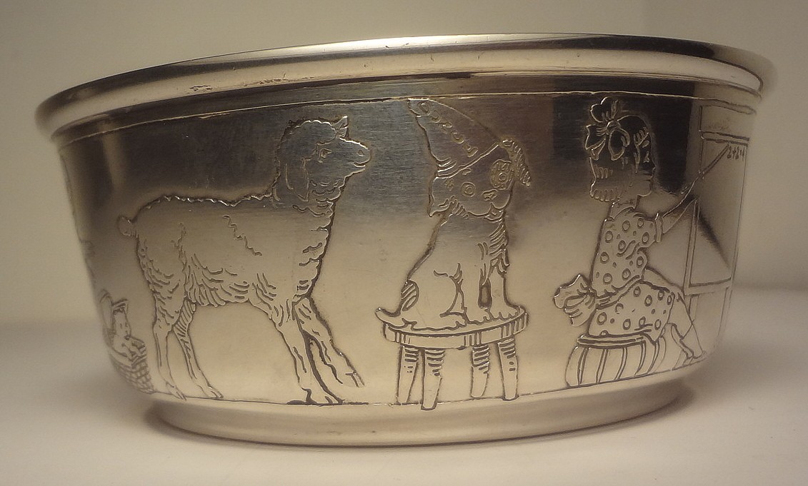e1900's R. BLACKINTON & CO. sterling silver NURSERY RHYME BABY BOWL marked #219