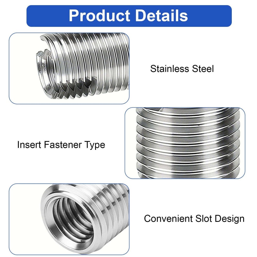 50x Metric Thread Inserts M3-M16 Stainless Steel Self-Tapping For Workshop Use