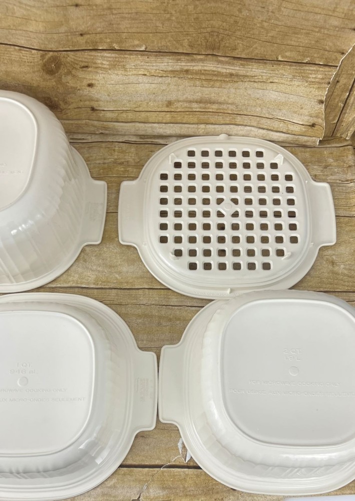 Rubbermaid Microwave Cookware 8 Piece Set Tan Space Saving Stackable Vintage