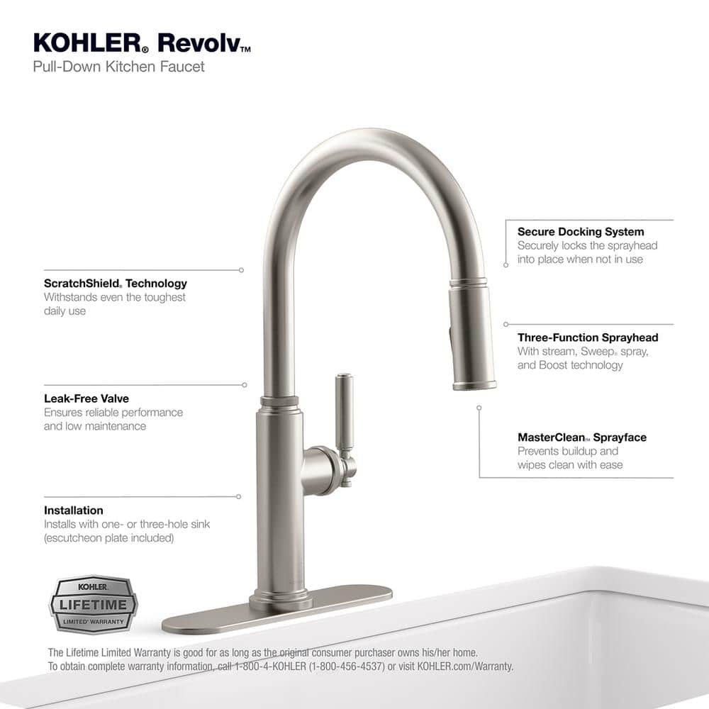 KOHLER Revolv 1-Handle Pull Down Sprayer Kitchen Faucet in Vibrant Stainless
