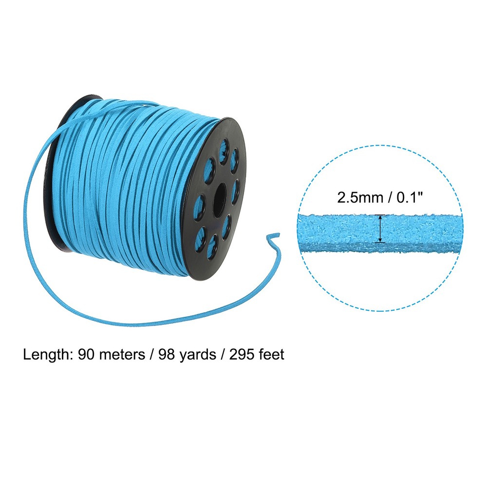 Suede Lanyard String with Roll Spool 98 Yard, Flat Microfiber Cord, Lake Blue