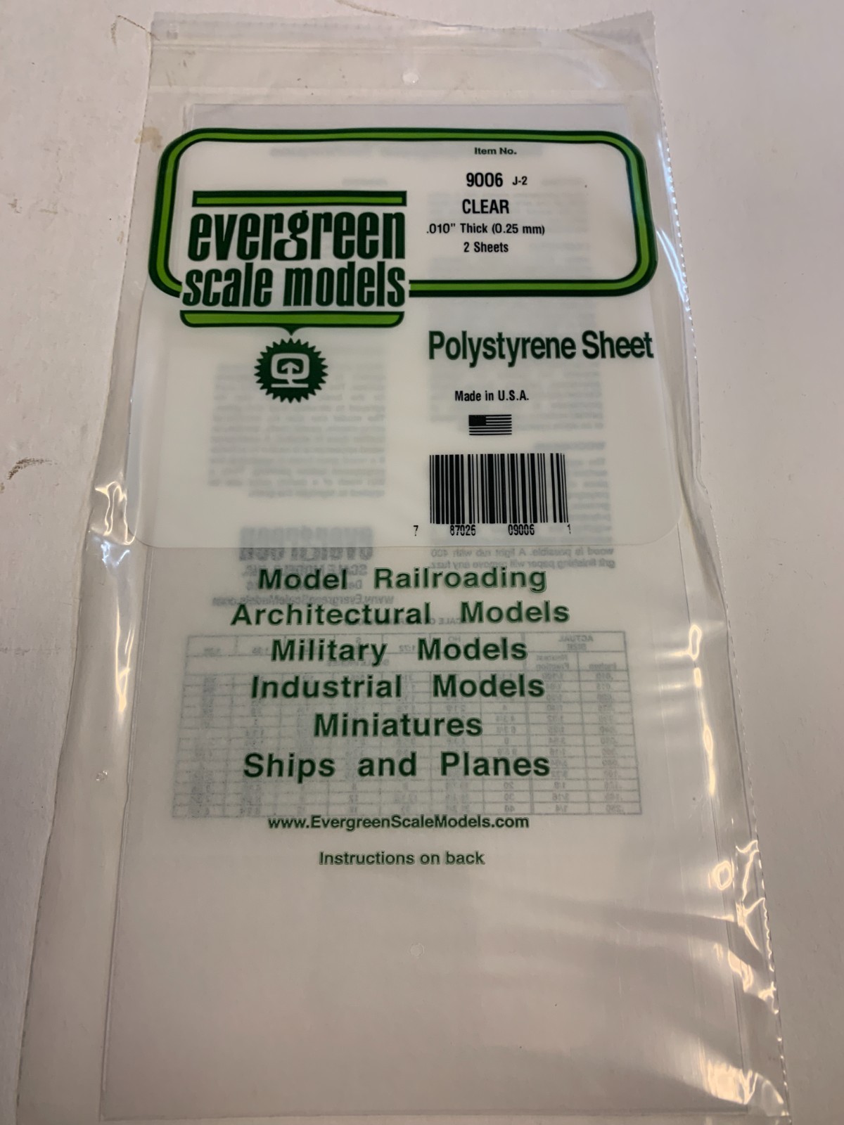 Evergreen Styrene Sheet Plastic .010 Clear #9005 12" x 6"