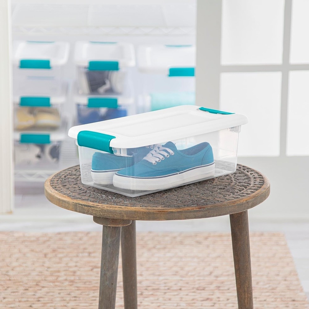 6 Qt Latching Storage Box, Stackable Bin with Latch Lid, Plastic Container to...