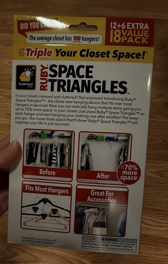 Ruby Space Triangles 18 Value Pack Closet Hanger Organizer As Seen On TV