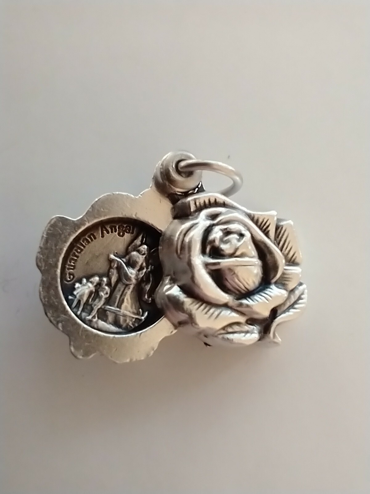 Catholic St Michael Guardian Angel Silver Tone Slider Locket Petite Medal, Italy