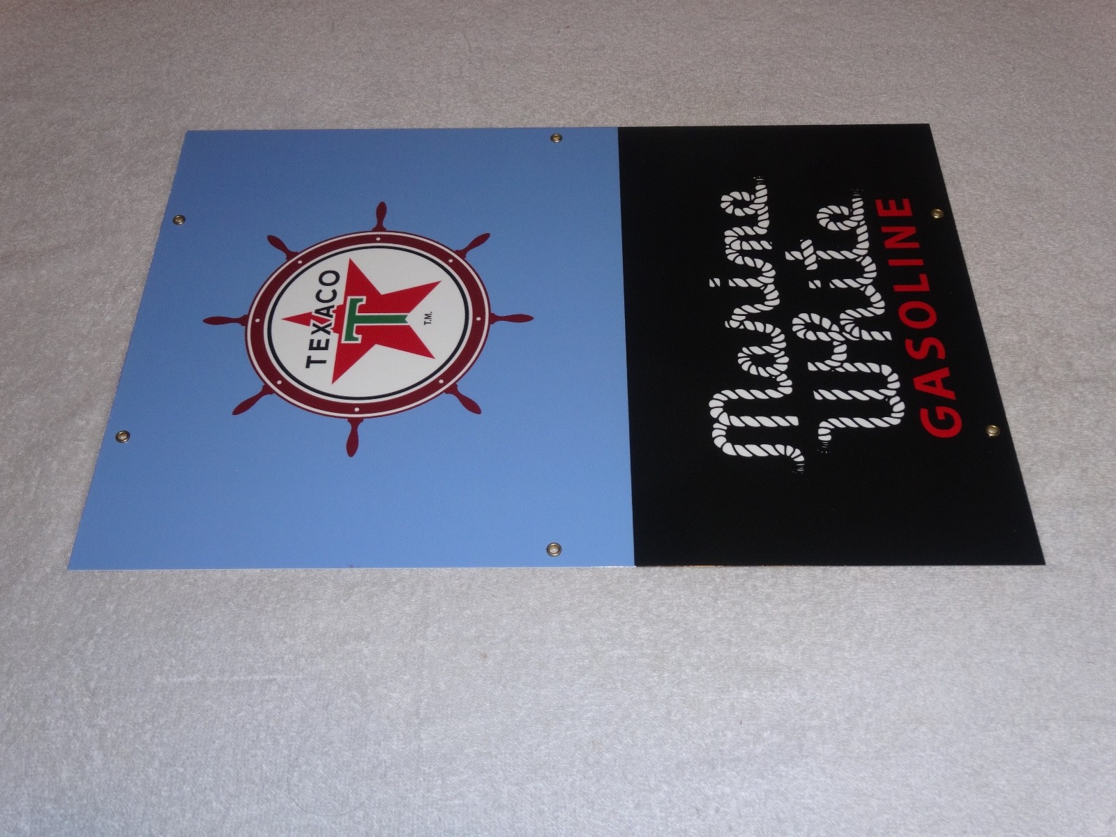 VINTAGE TEXACO MARINE WHITE GASOLINE 18" PORCELAIN METAL GAS OIL PUMP PLATE SIGN
