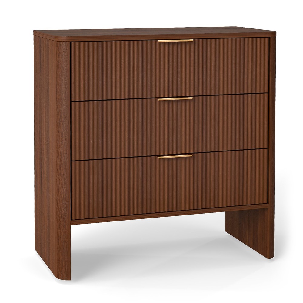 Wooden Cabinet With 3 Drawers Wavy Pattern Modern Bedside Cupboard
