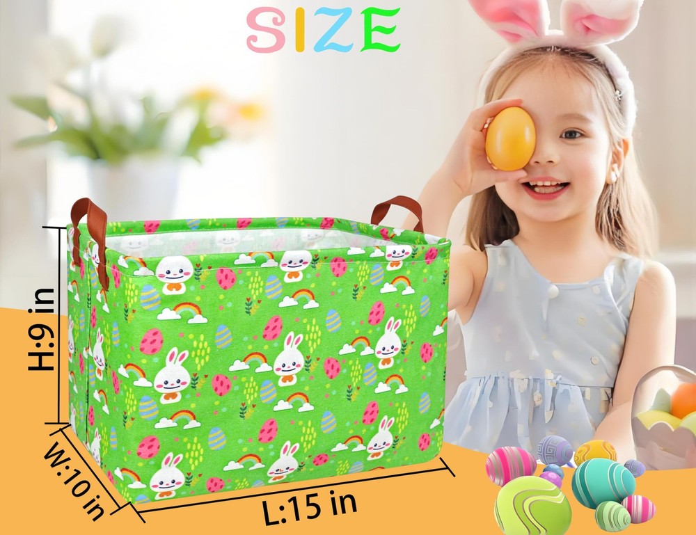BOOHIT Rectangle Empty Easter Baskets Boy Large Toy Storage Bin Girls collaps...