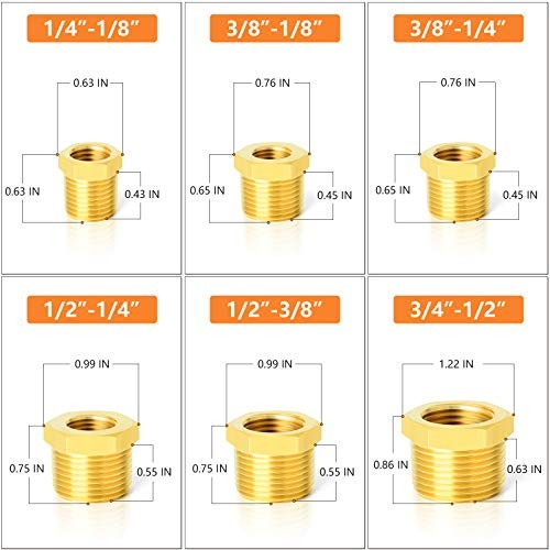 12PCS Brass Hex Bushing Fitting Kit Hex Bushing 1/4" - Hex Bushing Kit（12Pcs）