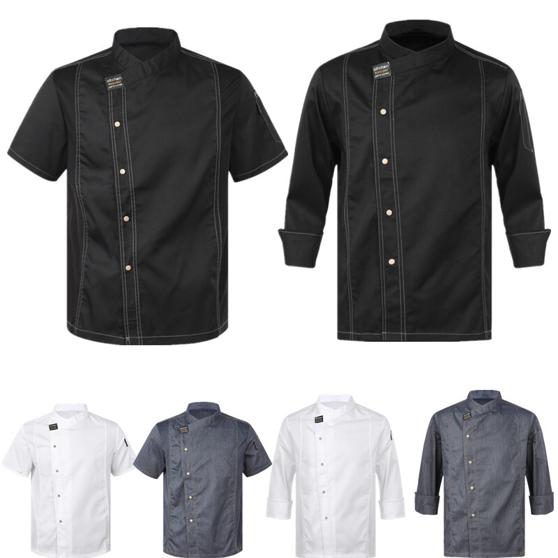 Unisex Women Men Chef Coat Cook Jacket Restaurant Kitchen Workwear Uniform Shirt