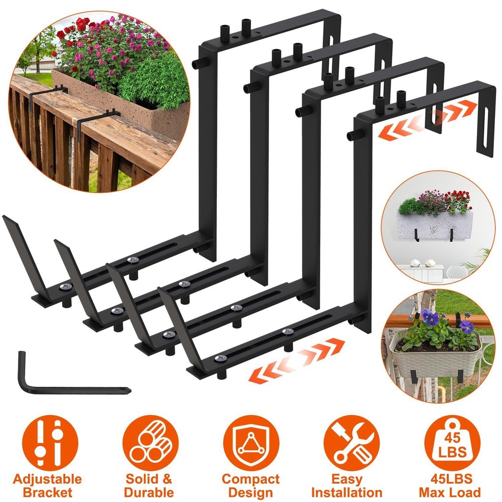 4Pcs Adjustable Planter Box Brackets Flower Box Holders Window Boxes Planters No