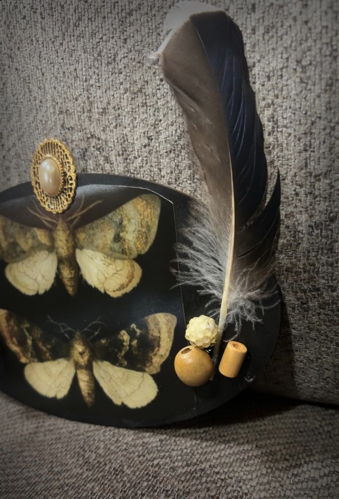 Double Dark Moth Oddity Plaque Wall Decor Weird OOAK
