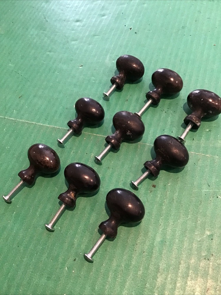 Lot of 9 VTG  Heavy Egg Oval Drawer Knobs Pulls Solid Metal 1-1/4" Machine Age