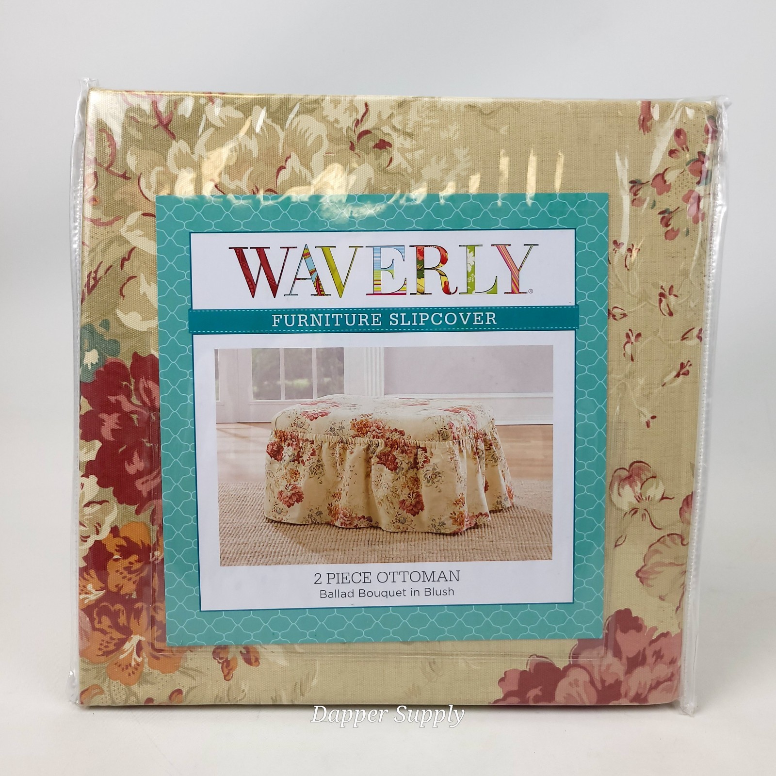 Waverly Ballad Bouquet 2 Piece Ottoman Slipcover in Blush Floral 116" New