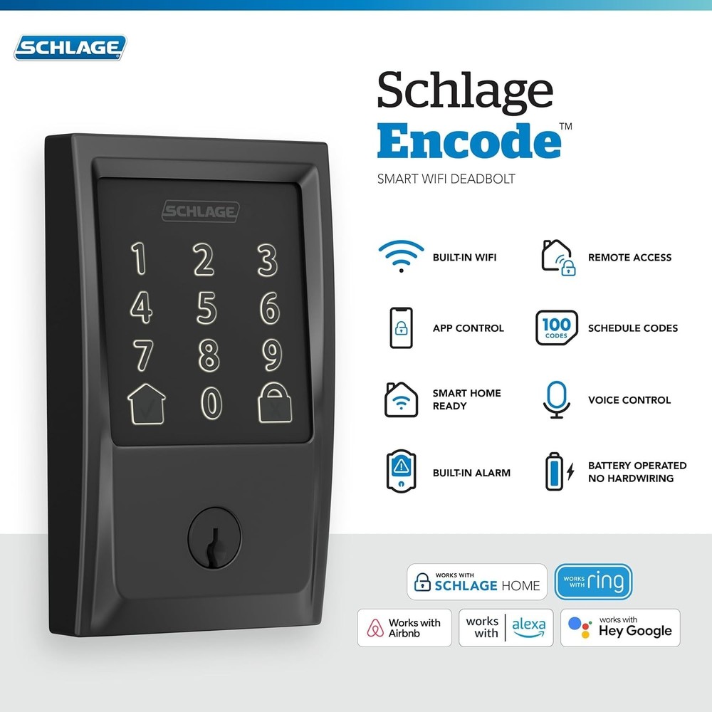 Schlage Encode Smart WiFi Deadbolt Lock Touchscreen Keyless Entry Alexa Google