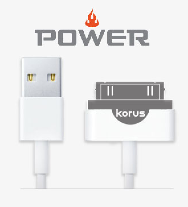 Korus Power USB Charging Cable for Mobile Batons Works w/ 30-pin & Lightning NEW