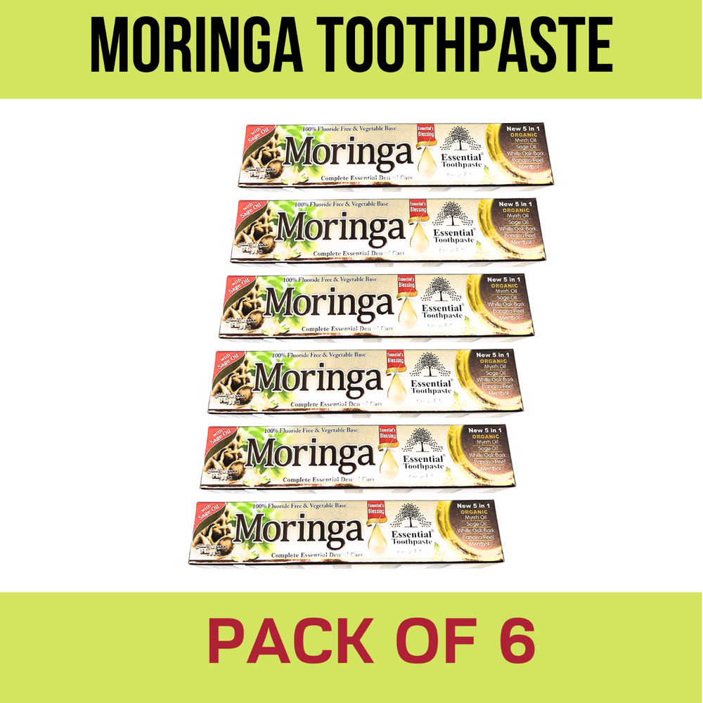 6 PACK- MORINGA Toothpaste, Natural & Organic, Fluoride Free & Vegetable Base