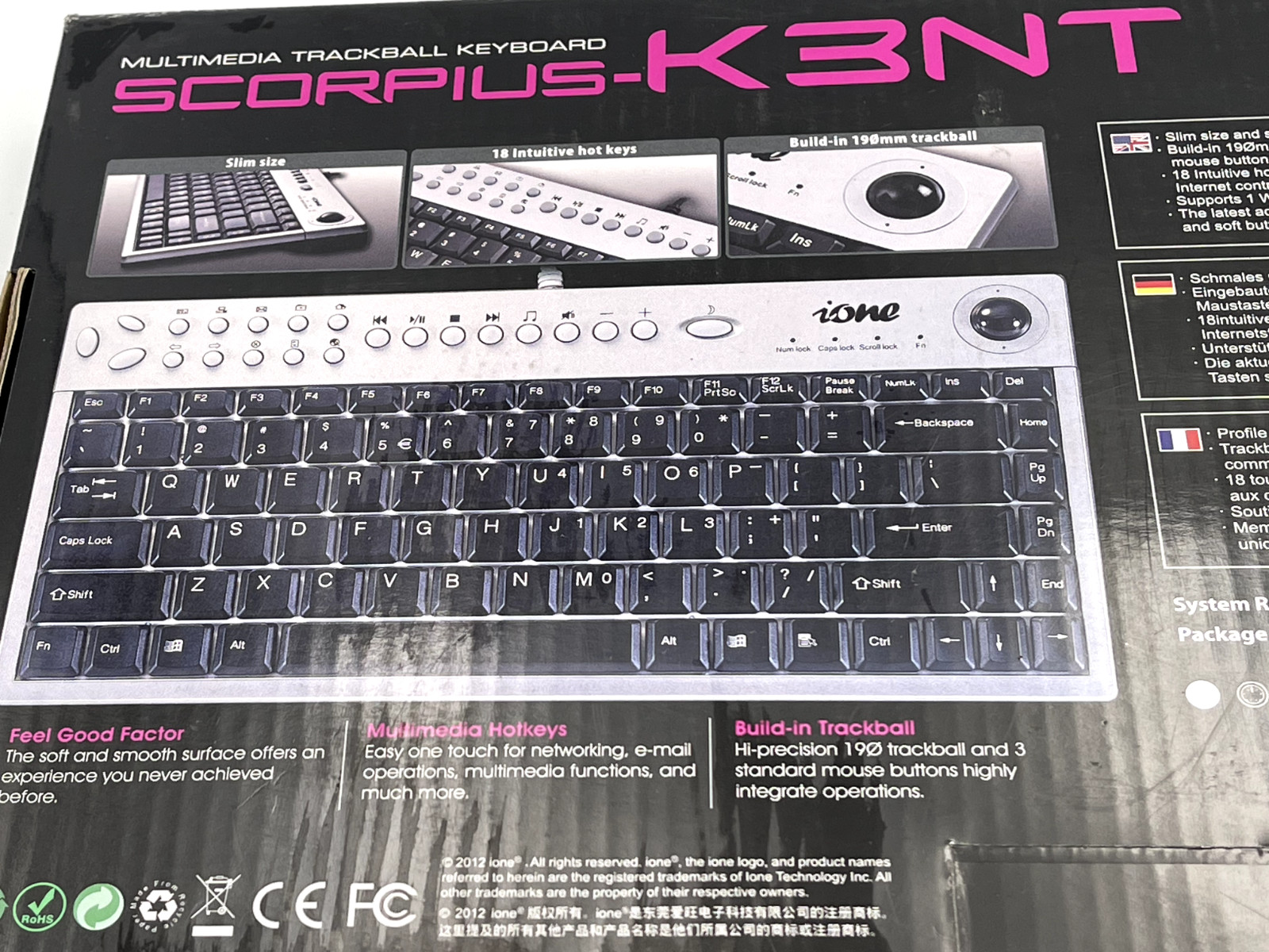 iONE SCORPIUS-K3NT Multimedia Trackball Keyboard Wired (USB Interface)