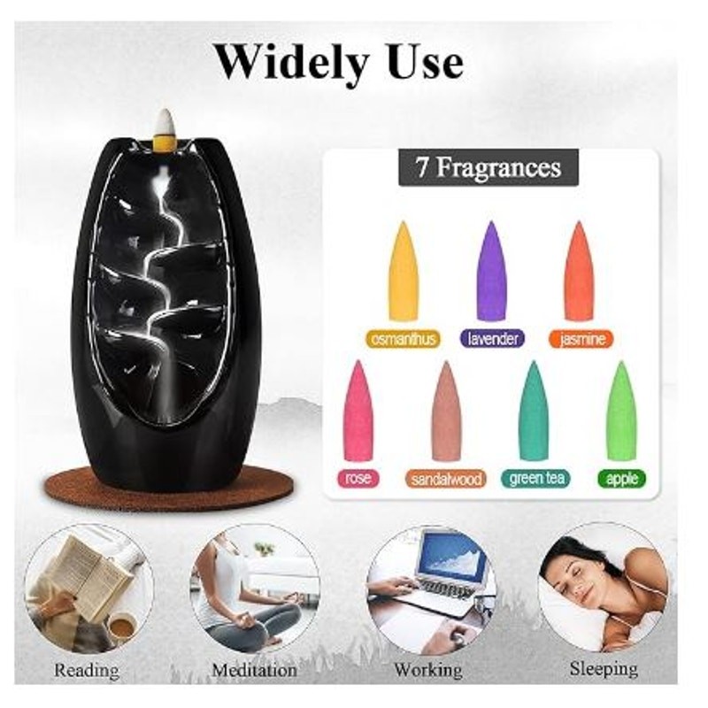 SPACEKEEPER Black Ceramic Waterfall Backflow Incense Burner