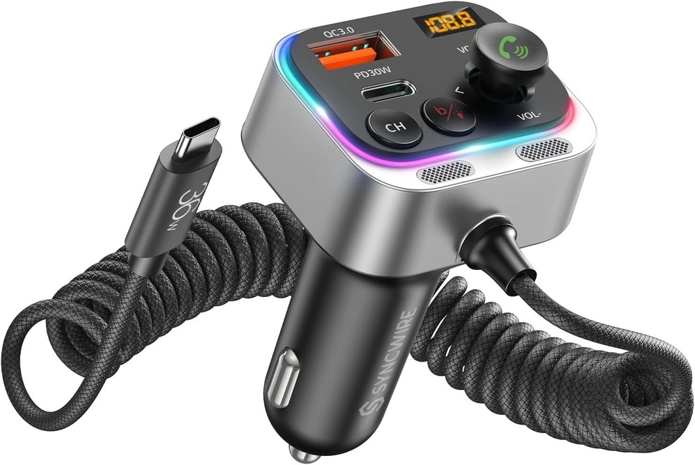 Syncwire Bluetooth 5.4 FM Transmitter Car Adapter 66W PD & QC 3.0 Fast Chargi…