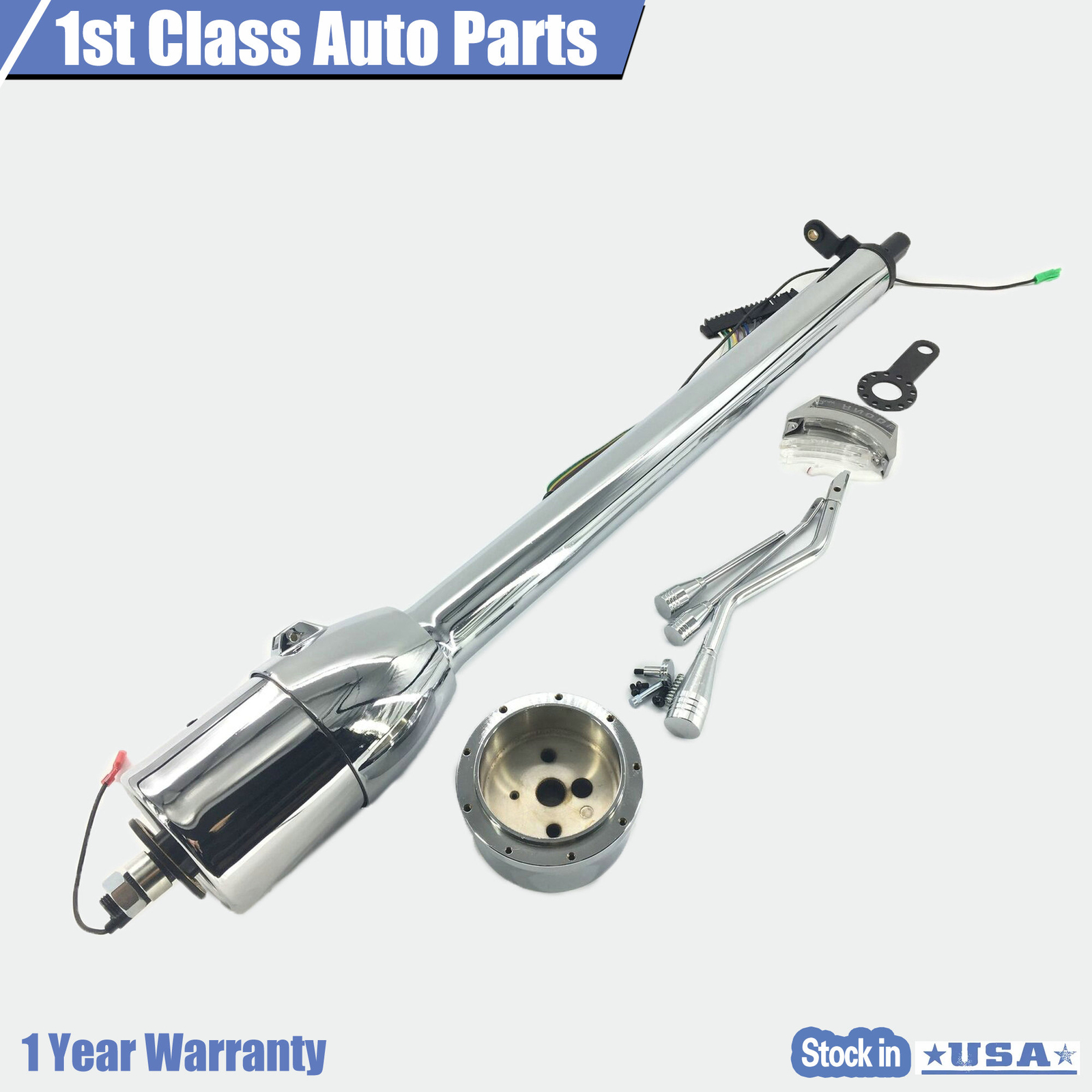 30" Auto Column Shift Tilt Steering Column Indicator W/ Wheel Adapter Chrome