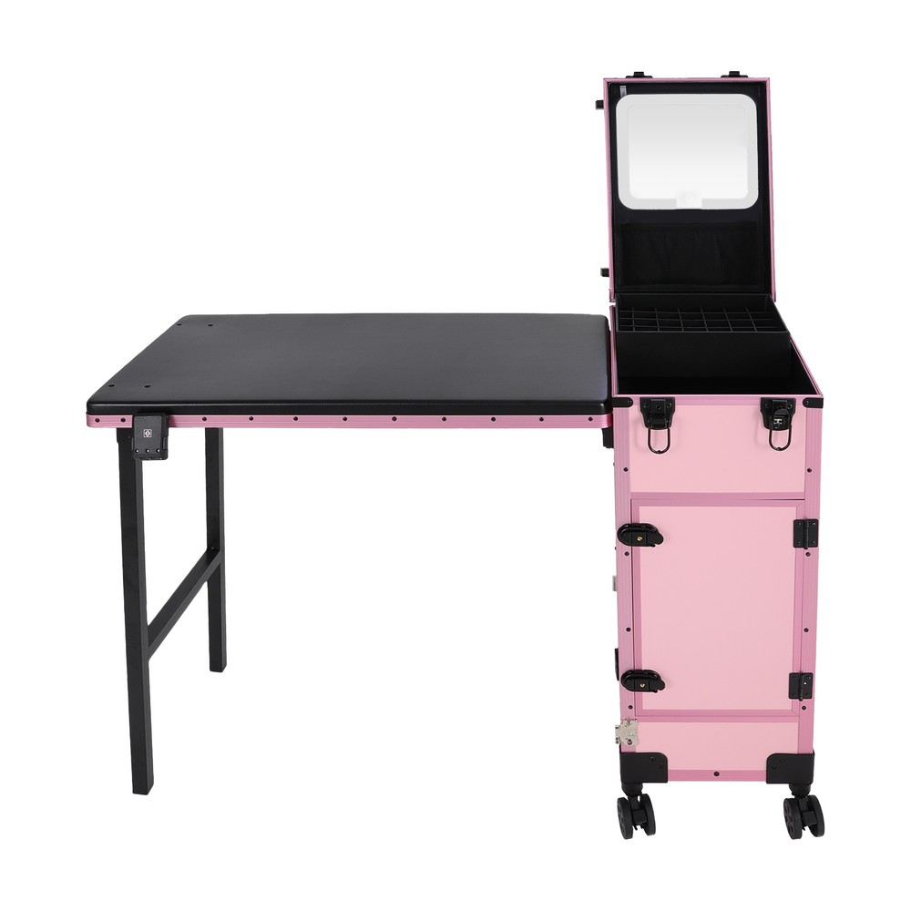 Rolling Makeup Case, Rolling Portable Manicure Table with 3 Drawers Lockable