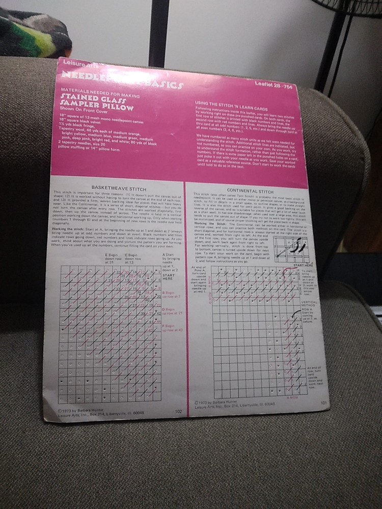Vintage NEEDLEPOINT BASICS Pattern Booklet Stained Glass Pillow Pattern 1973