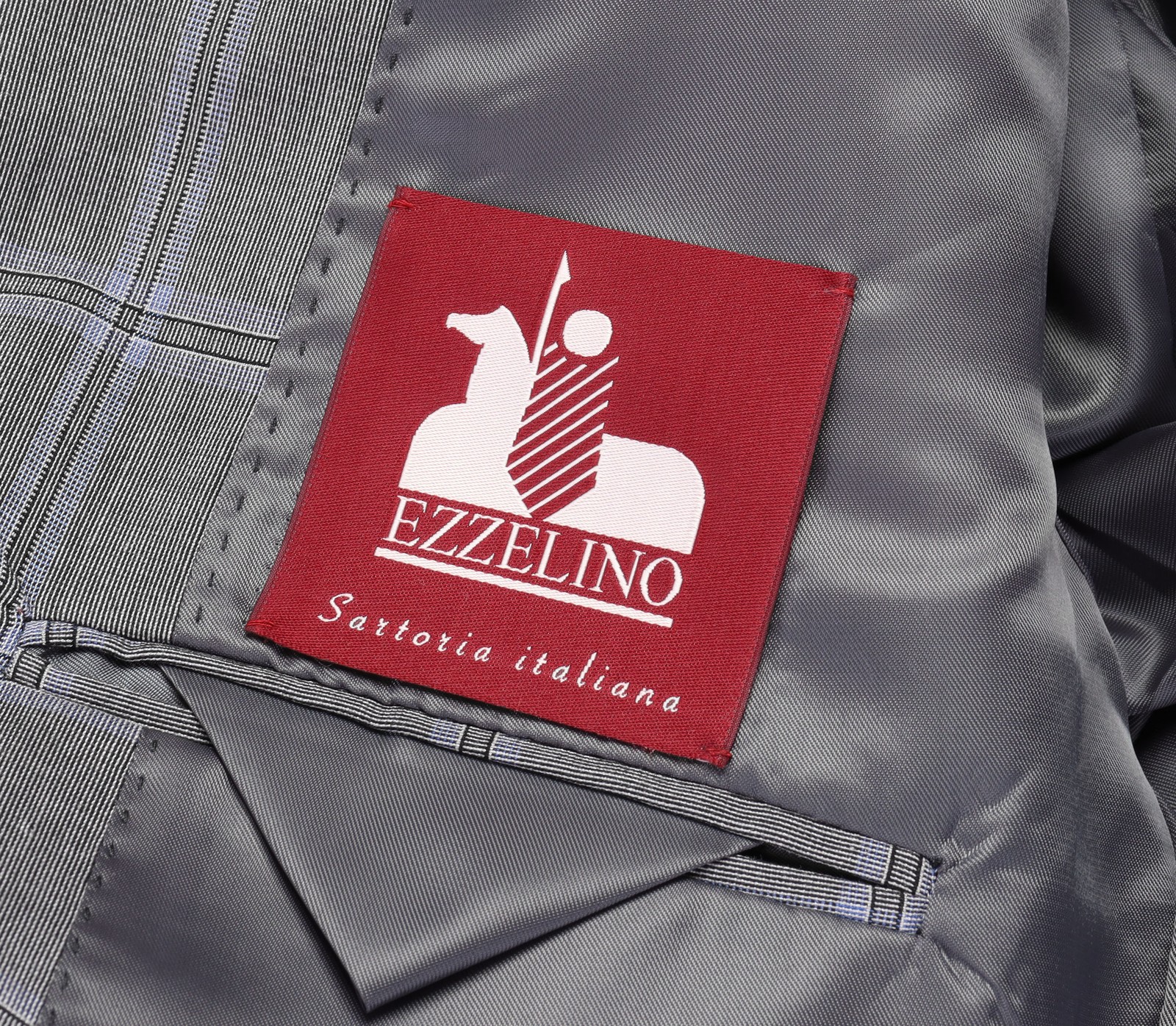 NWT EZZELINO SUIT grey blue check double breasted wool cotton Italy 56 us 46