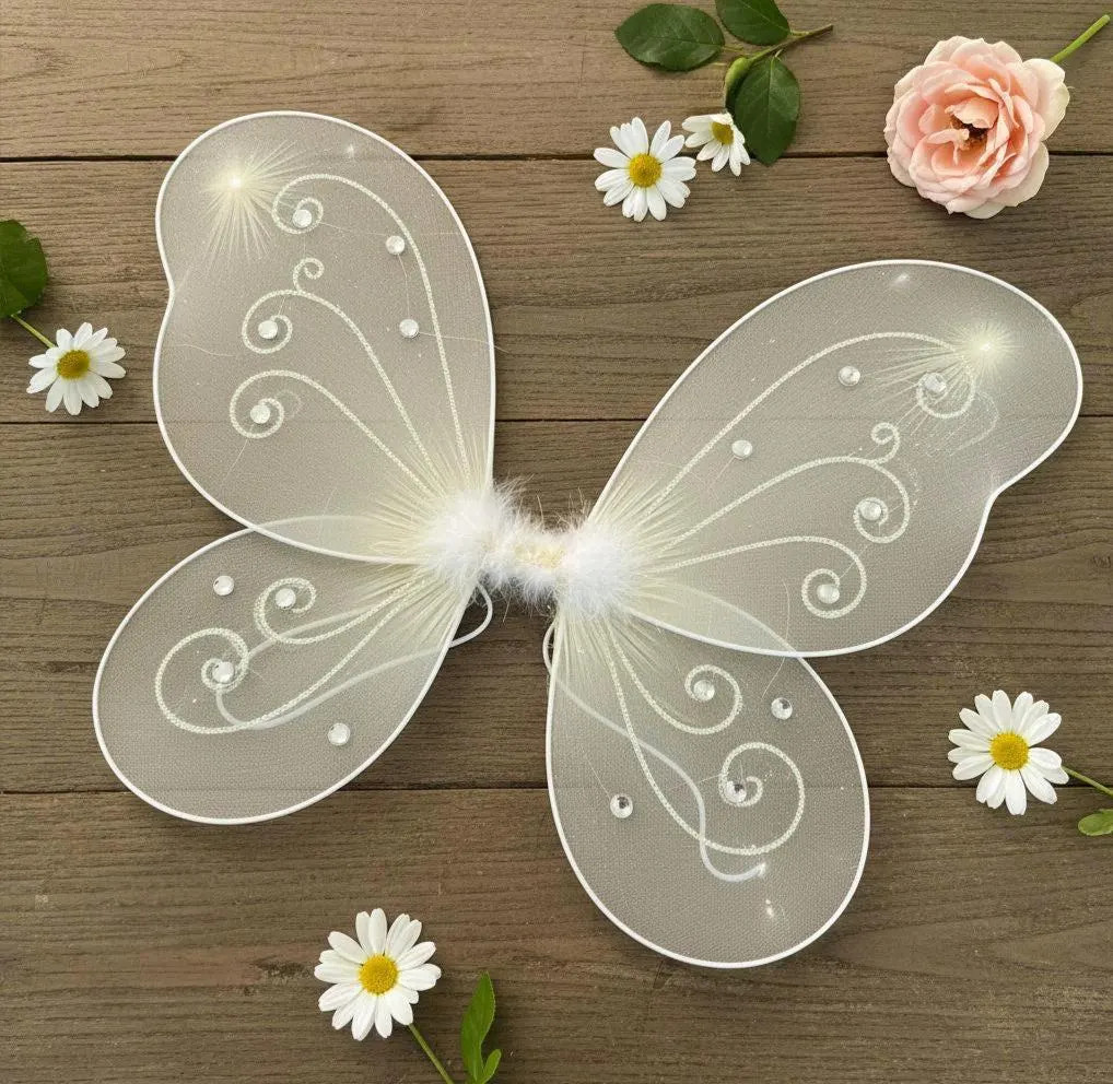IVORY Butterfly Fairy Organza Nylon WINGS Glitter & Gemstones Choose Size