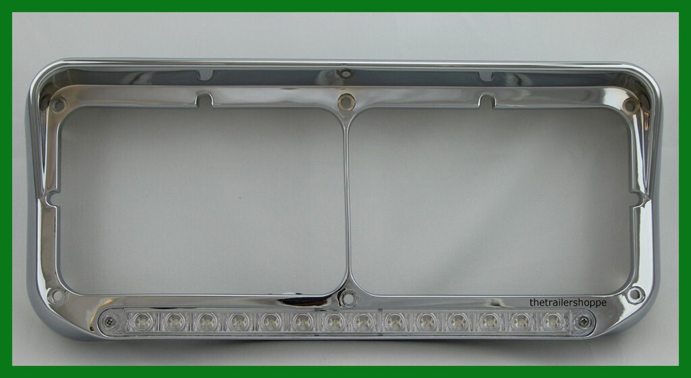 Chrome 14 LED Amber Clear Lens Rectangular Headlight Bezel with Visor -1 Set