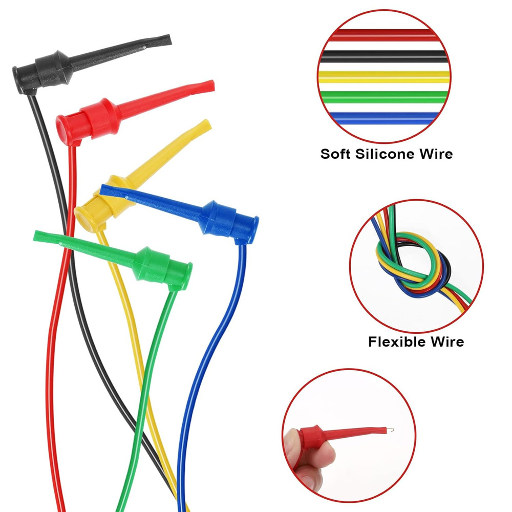 Multimeter Test Lead Set - 5Pcs Stackable Banana Plug to Test Hook Wire Cable Ki