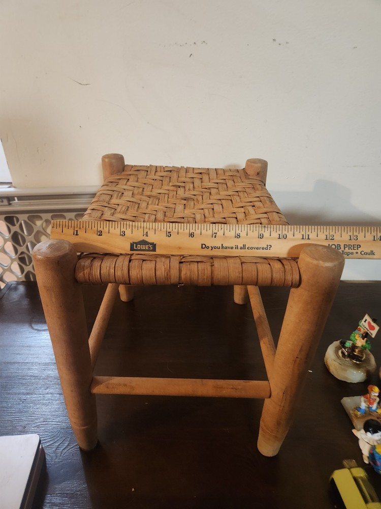 Antique Oak Cane Bottom Foot Stool