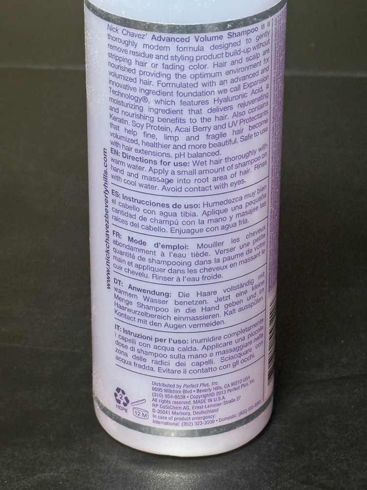 Nick Chavez Advanced Volume Shampoo w/ Expansion Technology 8 fl oz ~ NEW SEALED