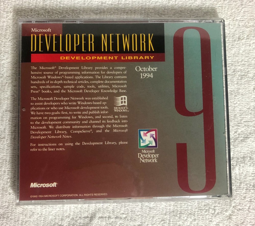 Microsoft Developer Network Development Library CD-ROM October 1994 Windows